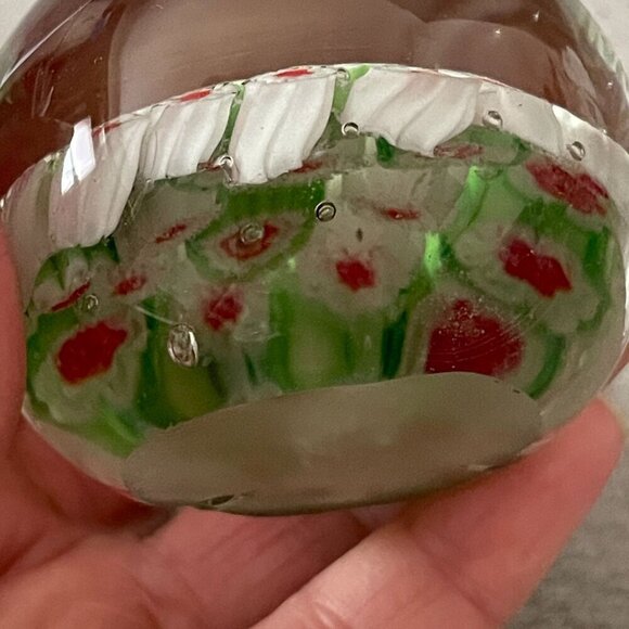 Millefiori Paperweight Handblown Studio Art Glass 2.5"H Red Green White Clear - Picture 7 of 9